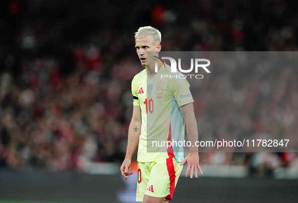 Dani Olmo of Spain  looks on during the Nations League Round 5 match between Denmark against Spain at Parken, Copenhagen, Denmark on Novembe...