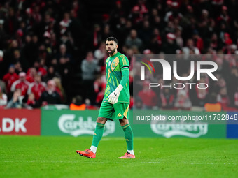 David Raya of Spain  looks on during the Nations League Round 5 match between Denmark against Spain at Parken, Copenhagen, Denmark on Novemb...