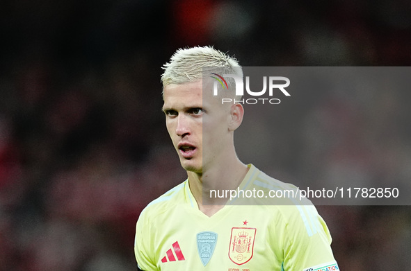 Dani Olmo of Spain  looks on during the Nations League Round 5 match between Denmark against Spain at Parken, Copenhagen, Denmark on Novembe...