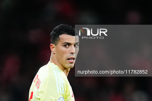 Pedro Porro of Spain  looks on during the Nations League Round 5 match between Denmark against Spain at Parken, Copenhagen, Denmark on Novem...