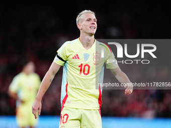 Dani Olmo of Spain  looks on during the Nations League Round 5 match between Denmark against Spain at Parken, Copenhagen, Denmark on Novembe...