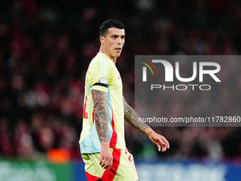 Pedro Porro of Spain  looks on during the Nations League Round 5 match between Denmark against Spain at Parken, Copenhagen, Denmark on Novem...