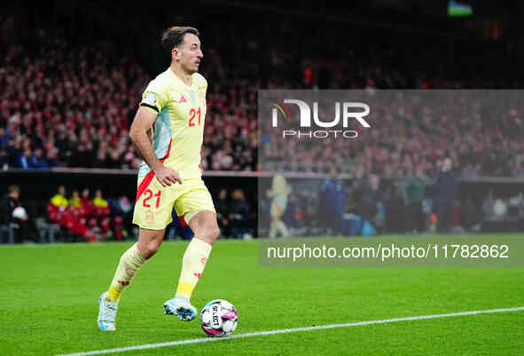 Mikel Oyarzabal of Spain  controls the ball during the Nations League Round 5 match between Denmark against Spain at Parken, Copenhagen, Den...