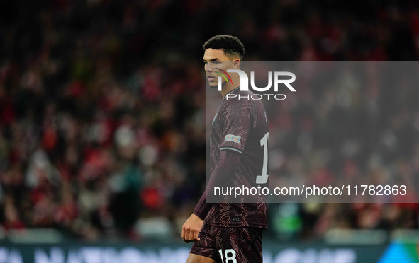 Alexander Bah of Denmark  looks on during the Nations League Round 5 match between Denmark against Spain at Parken, Copenhagen, Denmark on N...