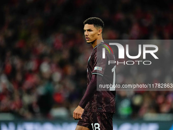 Alexander Bah of Denmark  looks on during the Nations League Round 5 match between Denmark against Spain at Parken, Copenhagen, Denmark on N...