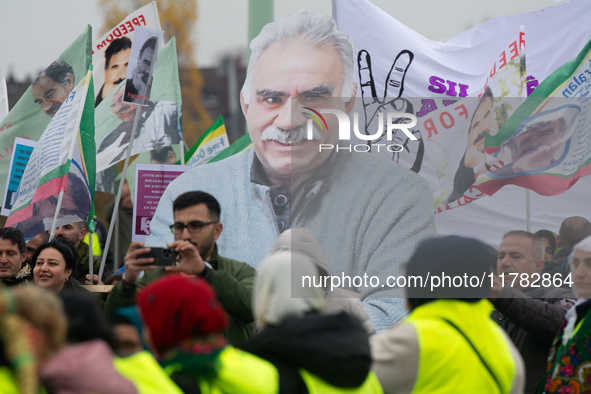 Thousands of Kurds demonstrate for the release of Kurdish leader Abdullah Ocalan in Cologne, Germany, on November 16, 2024. 