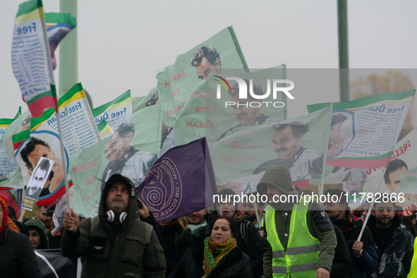 Thousands of Kurds demonstrate for the release of Kurdish leader Abdullah Ocalan in Cologne, Germany, on November 16, 2024. 