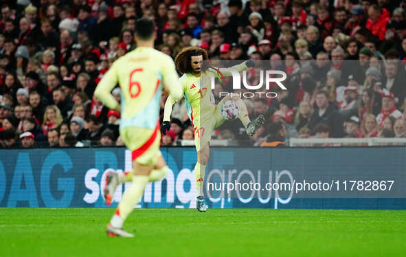 Marc Cucurella of Spain  controls the ball during the Nations League Round 5 match between Denmark against Spain at Parken, Copenhagen, Denm...