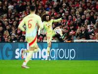 Marc Cucurella of Spain  controls the ball during the Nations League Round 5 match between Denmark against Spain at Parken, Copenhagen, Denm...