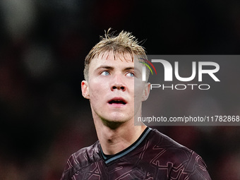 Rasmus Hoejlund of Denmark  looks on during the Nations League Round 5 match between Denmark against Spain at Parken, Copenhagen, Denmark on...