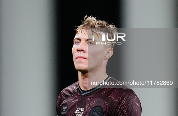 Rasmus Hoejlund of Denmark  looks on during the Nations League Round 5 match between Denmark against Spain at Parken, Copenhagen, Denmark on...