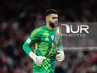 David Raya of Spain  looks on during the Nations League Round 5 match between Denmark against Spain at Parken, Copenhagen, Denmark on Novemb...