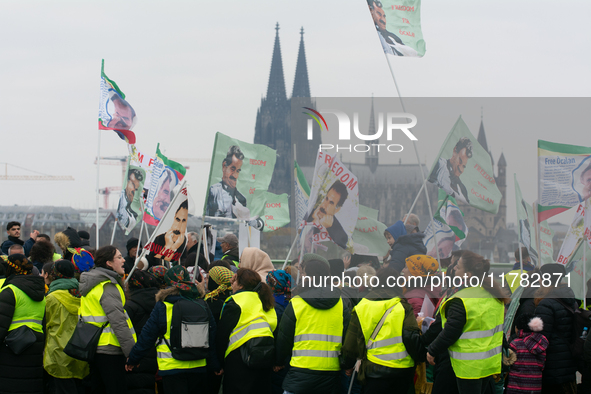 Thousands of Kurds demonstrate for the release of Kurdish leader Abdullah Ocalan in Cologne, Germany, on November 16, 2024. 