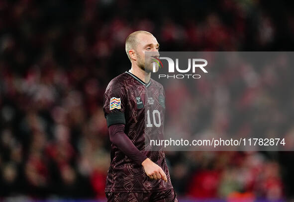 Christian Eriksen of Denmark  looks on during the Nations League Round 5 match between Denmark against Spain at Parken, Copenhagen, Denmark...