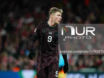 Rasmus Hoejlund of Denmark  looks on during the Nations League Round 5 match between Denmark against Spain at Parken, Copenhagen, Denmark on...