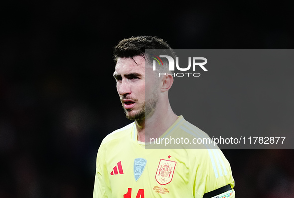 Aymeric Laporte of Spain  looks on during the Nations League Round 5 match between Denmark against Spain at Parken, Copenhagen, Denmark on N...