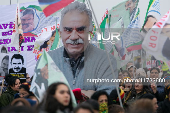 Thousands of Kurds demonstrate for the release of Kurdish leader Abdullah Ocalan in Cologne, Germany, on November 16, 2024. 