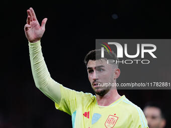 Aymeric Laporte of Spain  gestures during the Nations League Round 5 match between Denmark against Spain at Parken, Copenhagen, Denmark on N...