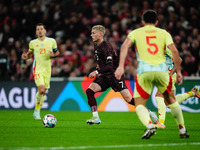 Albert Groenbaek of Denmark  controls the ball during the Nations League Round 5 match between Denmark against Spain at Parken, Copenhagen,...