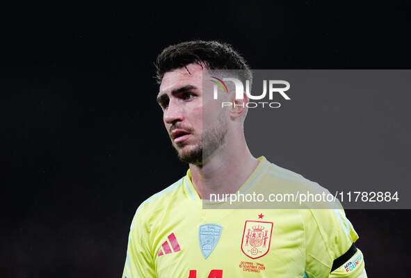 Aymeric Laporte of Spain  looks on during the Nations League Round 5 match between Denmark against Spain at Parken, Copenhagen, Denmark on N...