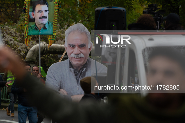 Thousands of Kurds demonstrate for the release of Kurdish leader Abdullah Ocalan in Cologne, Germany, on November 16, 2024. 