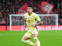 Pedro Porro of Spain  controls the ball during the Nations League Round 5 match between Denmark against Spain at Parken, Copenhagen, Denmark...