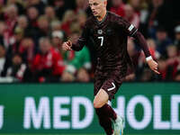 Albert Groenbaek of Denmark  controls the ball during the Nations League Round 5 match between Denmark against Spain at Parken, Copenhagen,...