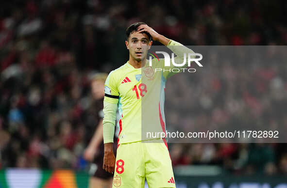 Martin Zubimendi of Spain  gestures during the Nations League Round 5 match between Denmark against Spain at Parken, Copenhagen, Denmark on...