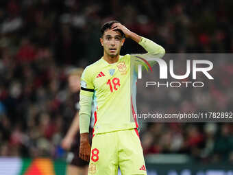 Martin Zubimendi of Spain  gestures during the Nations League Round 5 match between Denmark against Spain at Parken, Copenhagen, Denmark on...