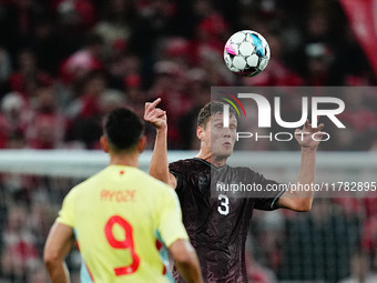 Jannik Vestergaard of Denmark  gestures during the Nations League Round 5 match between Denmark against Spain at Parken, Copenhagen, Denmark...