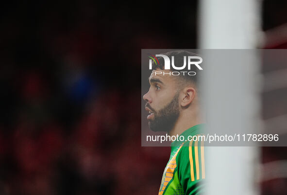 David Raya of Spain  looks on during the Nations League Round 5 match between Denmark against Spain at Parken, Copenhagen, Denmark on Novemb...