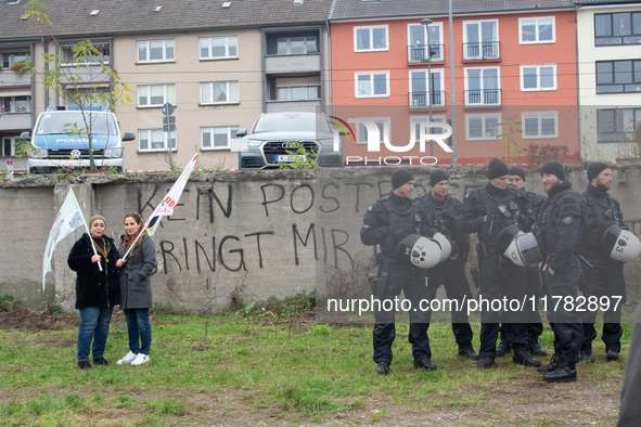 Police are present at the demonstration site as thousands of Kurds demonstrate for the release of Kurdish Leader Abdullah Ocalan in Cologne,...