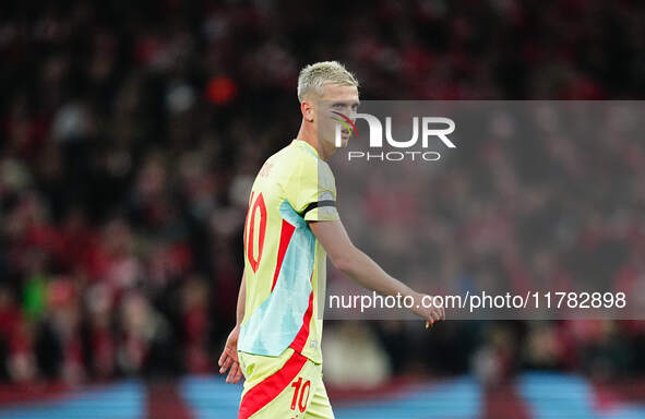 Dani Olmo of Spain  looks on during the Nations League Round 5 match between Denmark against Spain at Parken, Copenhagen, Denmark on Novembe...