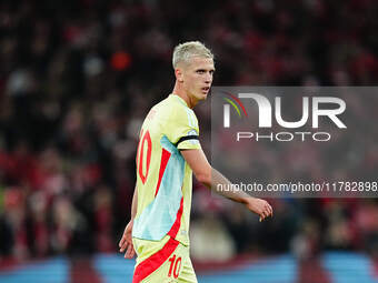 Dani Olmo of Spain  looks on during the Nations League Round 5 match between Denmark against Spain at Parken, Copenhagen, Denmark on Novembe...