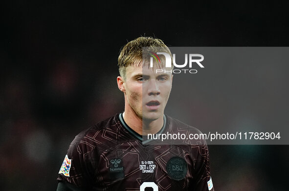 Rasmus Hoejlund of Denmark  looks on during the Nations League Round 5 match between Denmark against Spain at Parken, Copenhagen, Denmark on...