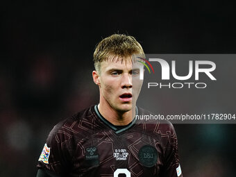 Rasmus Hoejlund of Denmark  looks on during the Nations League Round 5 match between Denmark against Spain at Parken, Copenhagen, Denmark on...