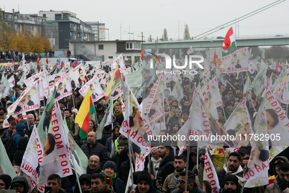 Thousands of Kurds demonstrate for the release of Kurdish leader Abdullah Ocalan in Cologne, Germany, on November 16, 2024. 