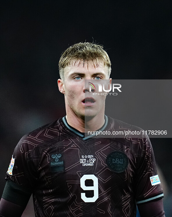 Rasmus Hoejlund of Denmark  looks on during the Nations League Round 5 match between Denmark against Spain at Parken, Copenhagen, Denmark on...