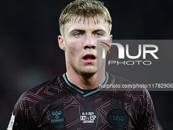 Rasmus Hoejlund of Denmark  looks on during the Nations League Round 5 match between Denmark against Spain at Parken, Copenhagen, Denmark on...