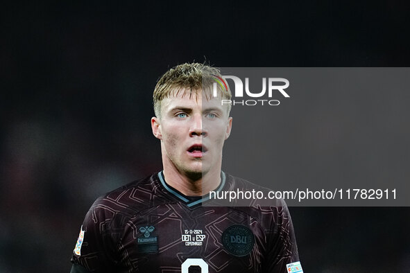 Rasmus Hoejlund of Denmark  looks on during the Nations League Round 5 match between Denmark against Spain at Parken, Copenhagen, Denmark on...