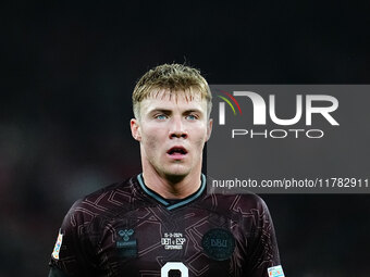 Rasmus Hoejlund of Denmark  looks on during the Nations League Round 5 match between Denmark against Spain at Parken, Copenhagen, Denmark on...