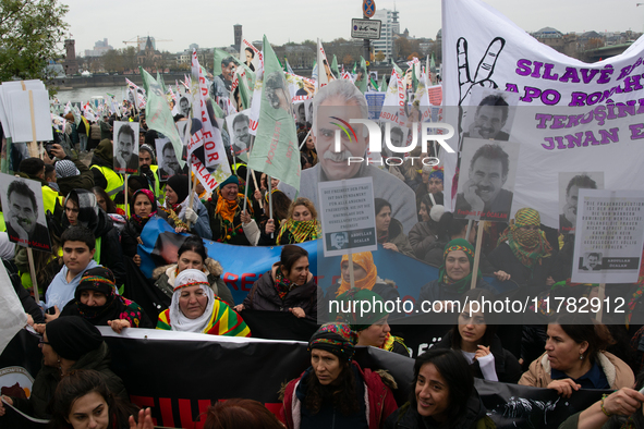 Thousands of Kurds demonstrate for the release of Kurdish leader Abdullah Ocalan in Cologne, Germany, on November 16, 2024. 