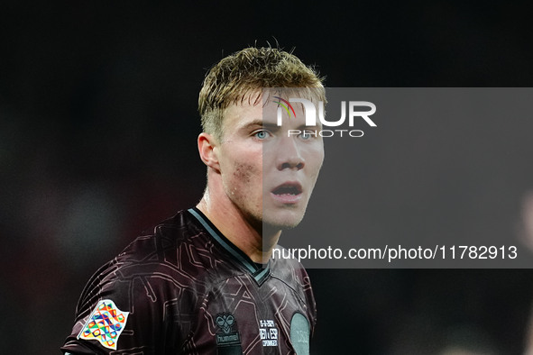 Rasmus Hoejlund of Denmark  looks on during the Nations League Round 5 match between Denmark against Spain at Parken, Copenhagen, Denmark on...