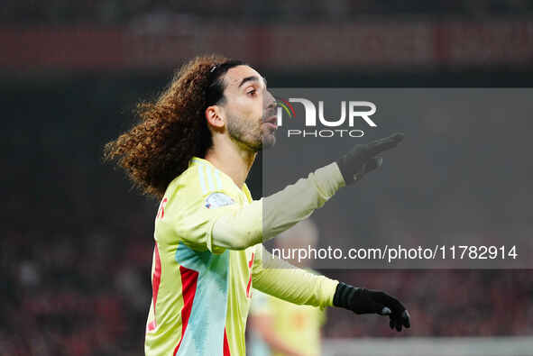 Marc Cucurella of Spain  gestures during the Nations League Round 5 match between Denmark against Spain at Parken, Copenhagen, Denmark on No...