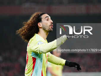 Marc Cucurella of Spain  gestures during the Nations League Round 5 match between Denmark against Spain at Parken, Copenhagen, Denmark on No...