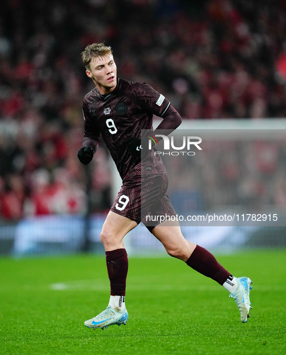 Rasmus Hoejlund of Denmark  looks on during the Nations League Round 5 match between Denmark against Spain at Parken, Copenhagen, Denmark on...