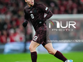 Rasmus Hoejlund of Denmark  looks on during the Nations League Round 5 match between Denmark against Spain at Parken, Copenhagen, Denmark on...