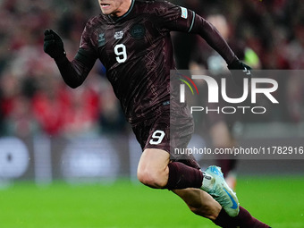 Rasmus Hoejlund of Denmark  looks on during the Nations League Round 5 match between Denmark against Spain at Parken, Copenhagen, Denmark on...