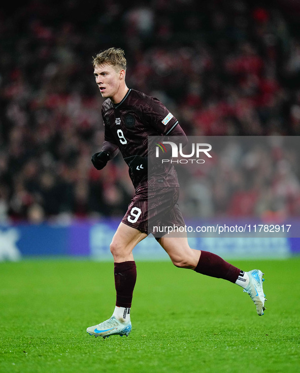 Rasmus Hoejlund of Denmark  looks on during the Nations League Round 5 match between Denmark against Spain at Parken, Copenhagen, Denmark on...