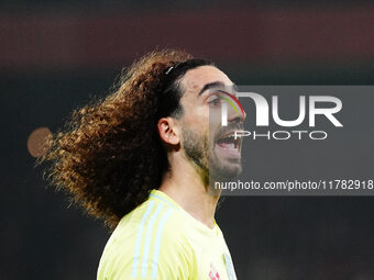 Marc Cucurella of Spain  gestures during the Nations League Round 5 match between Denmark against Spain at Parken, Copenhagen, Denmark on No...